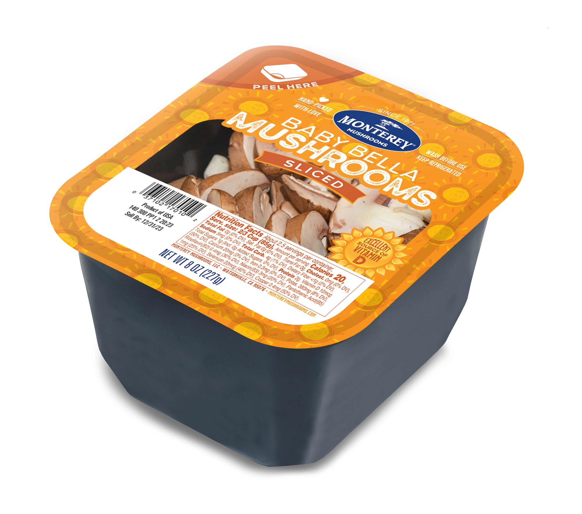 3/4 View of Sliced Baby Bella Packaging