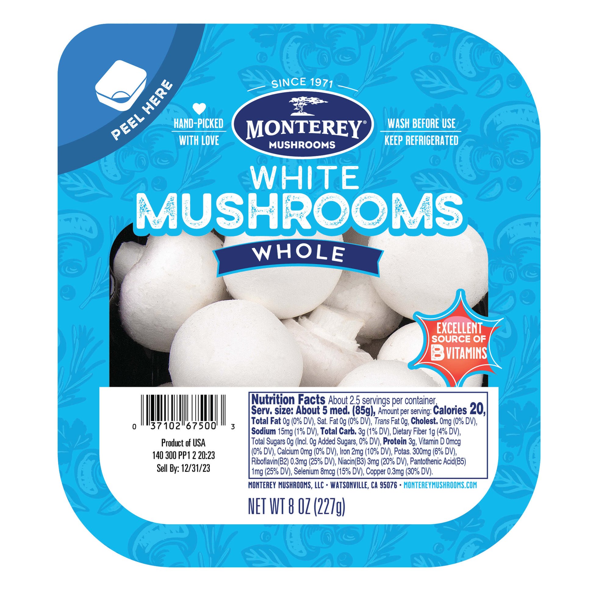 Top-down view of Whole White Mushroom Packaging