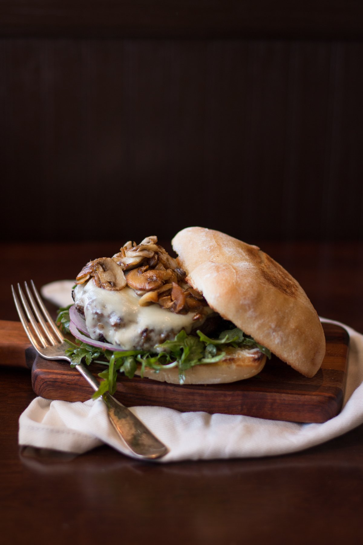 Classic Hamburger Topped with Sautéed Mushrooms