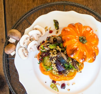 Mini Pumpkins Stuffed With Portabellas, Brussels Sprouts And Wild Rice
