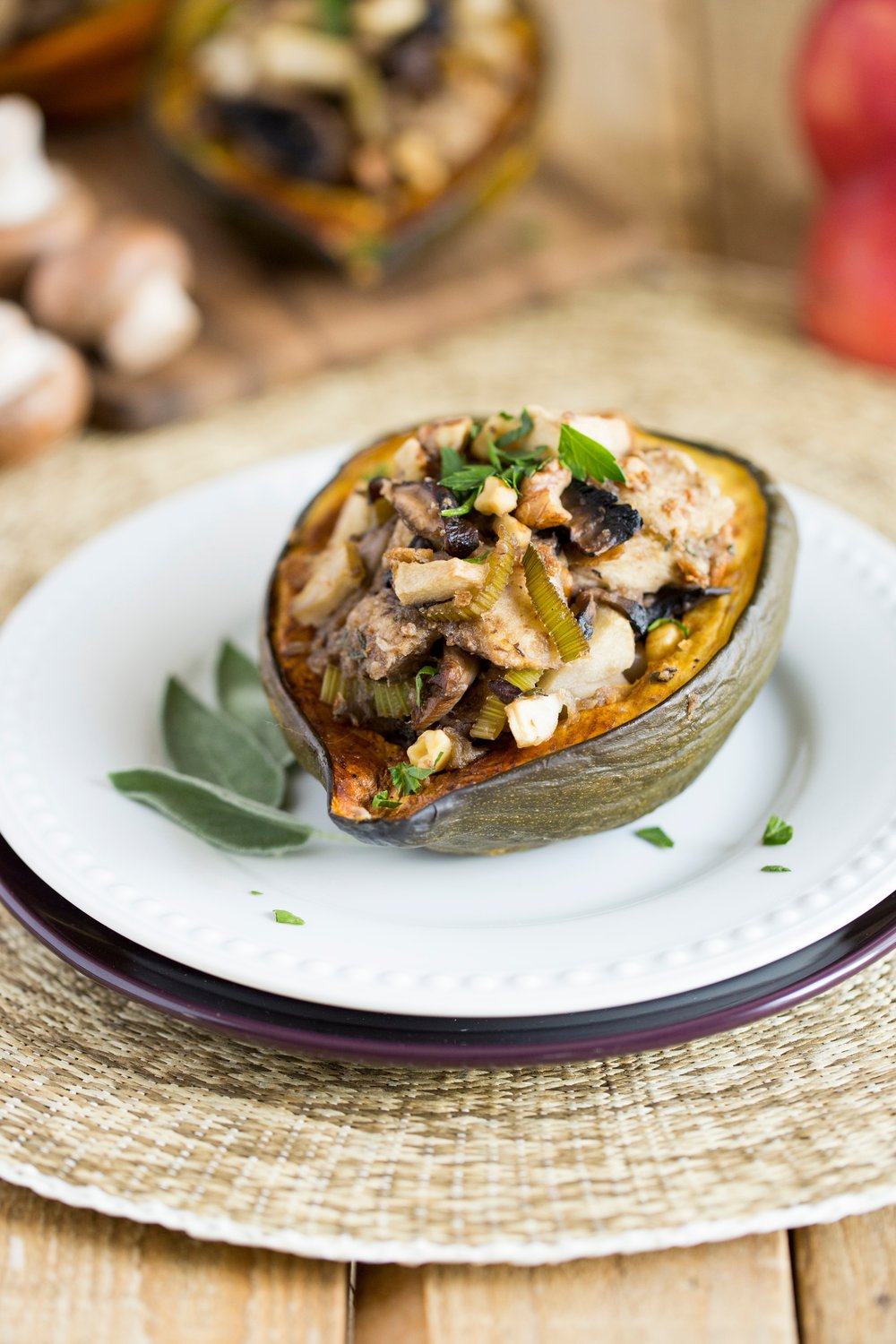 Mushroom, Apple & Walnut Stuffed Acorn Squash