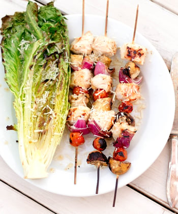 Chicken Caesar Kebabs with Grilled Romaine