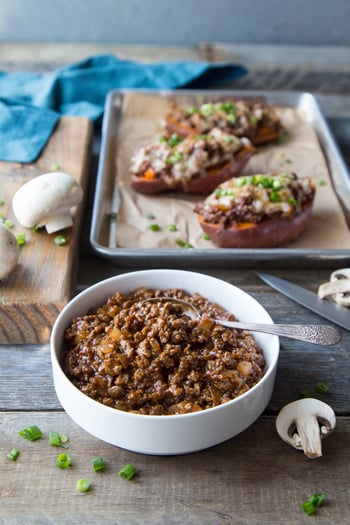 Blended Turkey & Mushroom BBQ Stuffed Sweet Potatoes