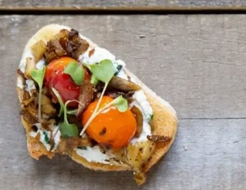 Oyster Mushroom Toast With Black Pepper Ricotta and Lemon Dressed Microgreens