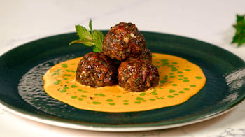 Spicy Curry Meatballs with Cilantro Mint Chutney