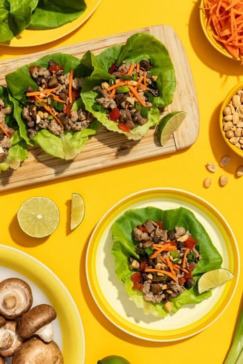 Thai Chicken Lettuce Wraps with Mushrooms & Red Bell Peppers
