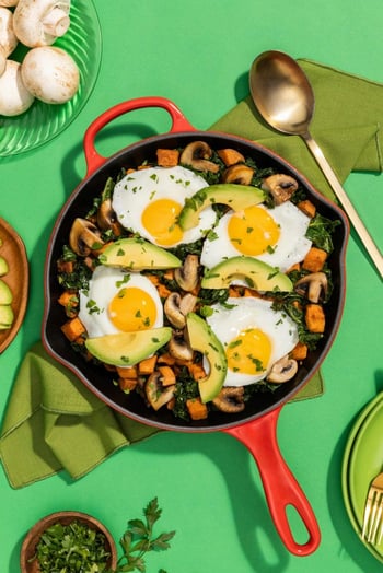 Breakfast Skillet with Mushrooms, Sweet Potatoes, and Kale
