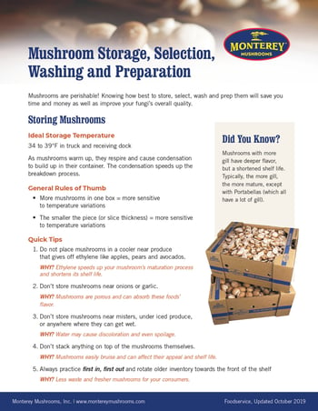 Mushroom Storage, Selection, Washing, and Preparation