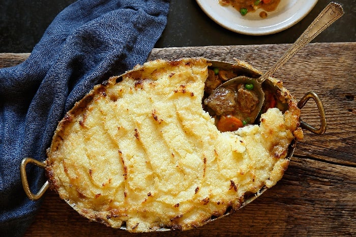 Shepherd's pie with mushrooms stout and potatoes