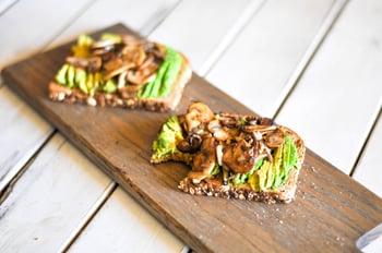 Avocado Toast Topped with Sautéed Mushrooms