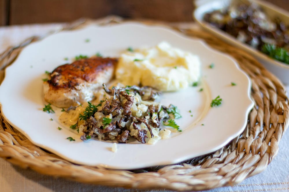 chanterelles and caramelized onions