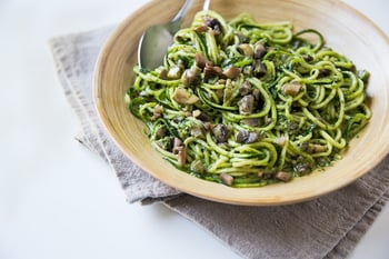 Kale and Basil Pesto Zoodles with Mushrooms