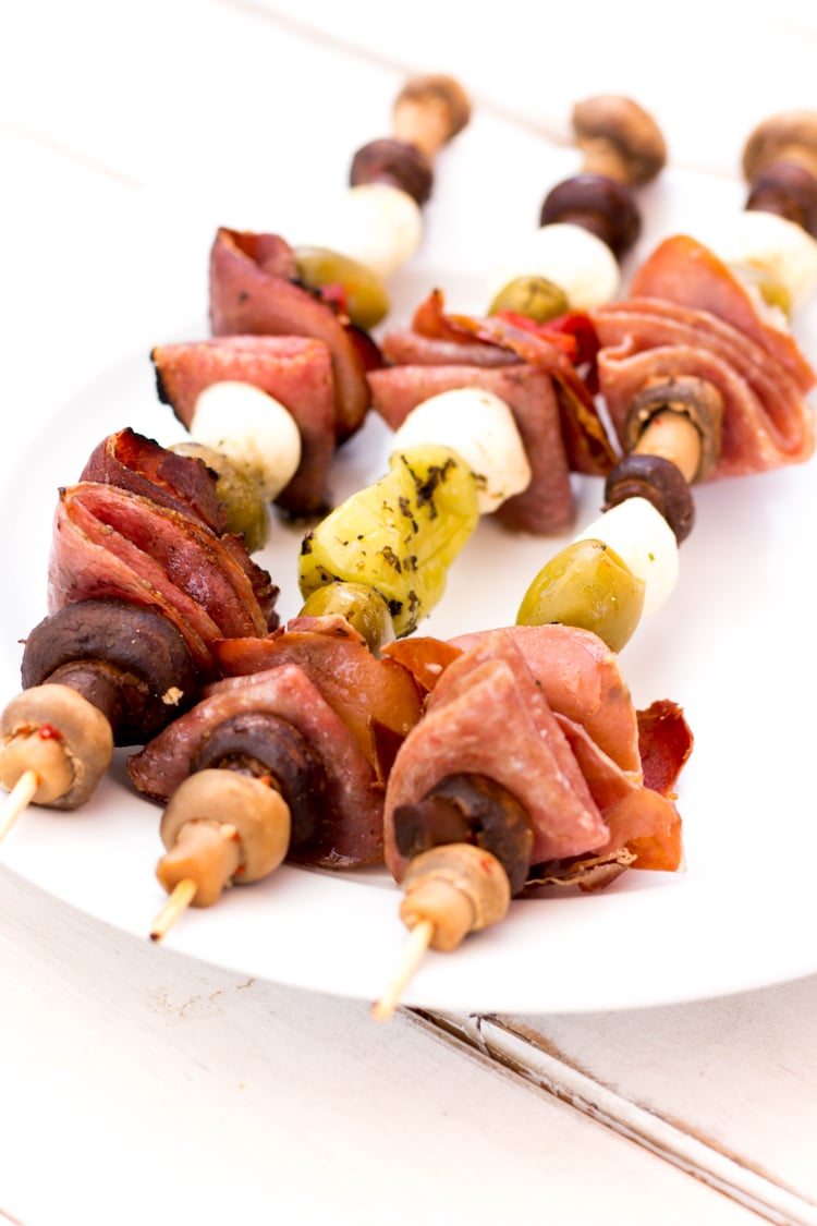 Grilled Antipasto Kebabs with Marinated Mushrooms