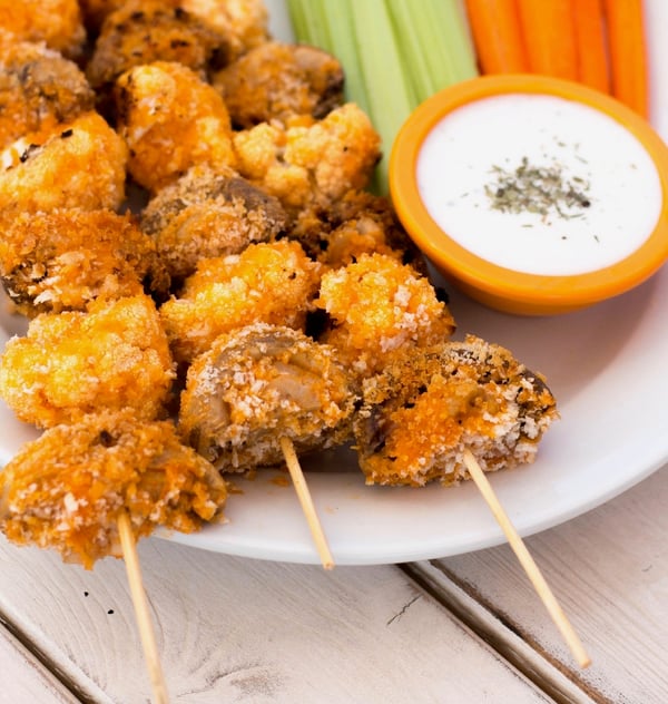 mushroom and cauliflower buffalo bites